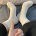 Postpartum Socks, Men's And Women's Medium Length Pure Cotton Socks, Summer Thin Style Ins Trend Black And White Solid Color Stacked Socks_vogvips.com