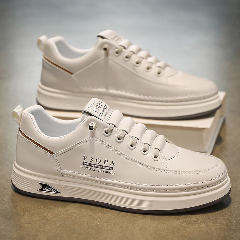 Men's Breathable Casual Sneakers - Lightweight Slip-On White Shoes For Summer, Fashionable Low-Top Lace-Up Loafers With Comfortable EVA Insole_vogvips.com