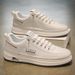 Men's Breathable Casual Sneakers - Lightweight Slip-On White Shoes For Summer, Fashionable Low-Top Lace-Up Loafers With Comfortable EVA Insole_vogvips.com
