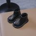 European Warm Series Women's And Men's Winter Fleece-Lined Warm Short Stylish Black Leather Double Cotton Martin Boots Children's Versatile_vogvips.com
