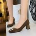 5297 Style Fashionable, Simple Versatile Women's With Thick Midsole Shallow Mouth Suede Splicing Square Toe Spring And_vogvips.com