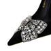 9511-H29 Banquet Thin Ultra High Heels, Suede, Shallow Mouth, Pointed Water Diamond Bow, Single Shoes For Women_vogvips.com