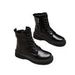 Women's Chunky Sole Martin Boots - Stylish Ankle Boots With Side Zipper, Waterproof Platform, Versatile Black Leather Boots For Fall & Winter_vogvips.com