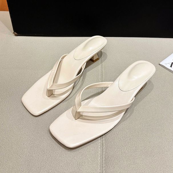 Post Sandals For Women, Thin Heel High Heels, 2026 Summer New Fashion Square Toe Outdoor Slippers_vogvips.com
