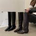 Newan And American Style Square-Toed Fashionable Black Slimming High-Tube Riding For Women, Vintage Chunky Heel_vogvips.com