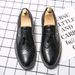 Euro Step Brogue Casual Loafers For Men Korean Style Trendy British Formal Black Leather Slip-On Lazy Shoes_vogvips.com