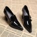 Stunning And Elegant French-style Pointed-toe Chunky Heel Evening For Women, 2026 Spring Collection, Burgundy Patent_vogvips.com