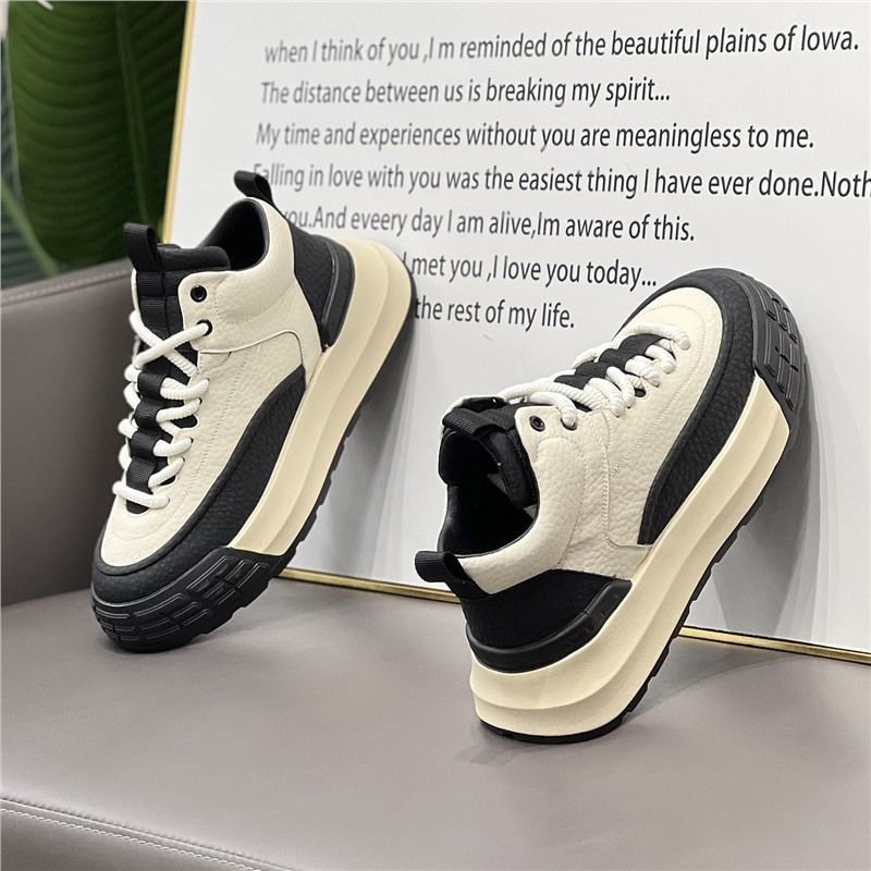 Trendy Men's 2025 Winter New Model, Leather With Fleece Lining, Non-Slip Board S, Warm And Comfortable Mid-Top Dad_vogvips.com