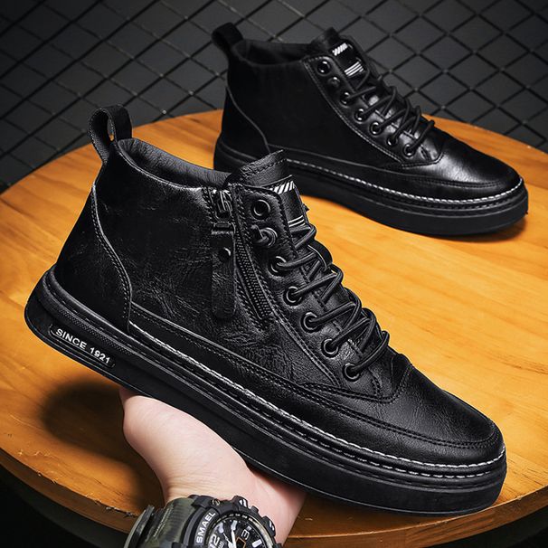 Men's Casual Leather Shoes For Business & Daily Wear - Round Toe, Low Heel, Breathable Mesh Lining, Durable Rubber Sole, Stylish And Comfortable_vogvips.com