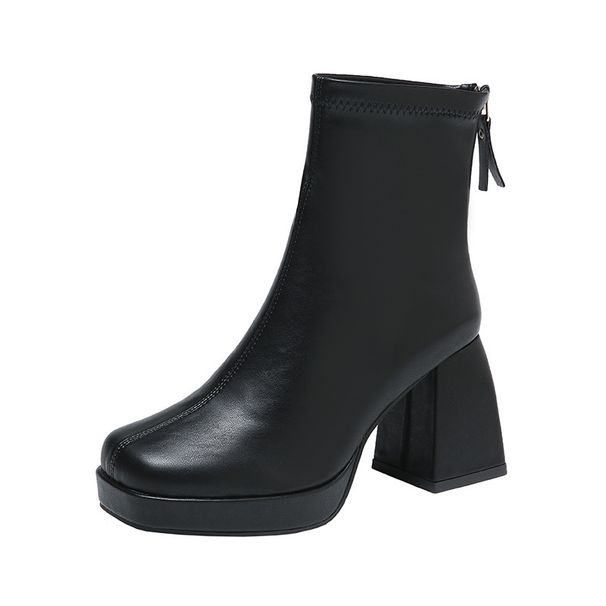 Women's Martin Autumn Winter New Korean Style Back Zipper High Short Ankle Square Toe Chunky Heel Riding Boots_vogvips.com