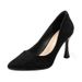 Student Etiquette High Heels Spring And Autumn Stiletto Pointed Comfortable Mid Heel Black Suede Professional Work_vogvips.com