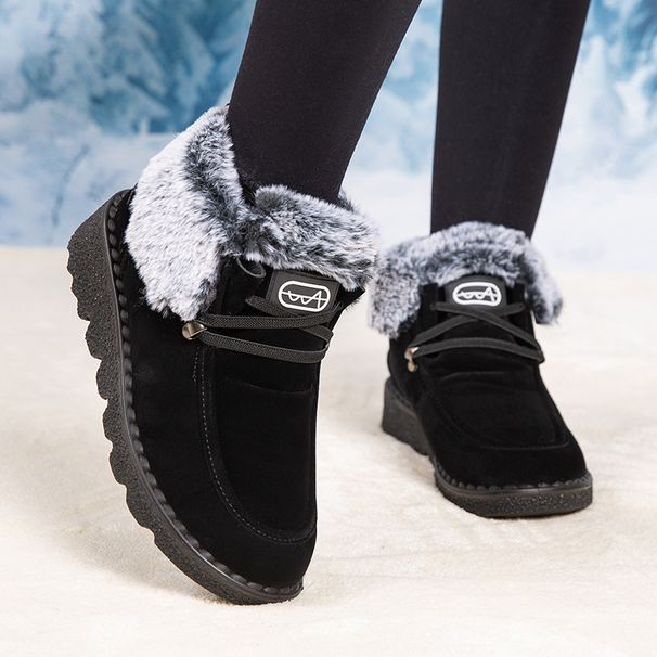 Flat Snow For Women 2025 Autumn Winter New Large Size Round Toe Lace-up Thickened Short Boots_vogvips.com