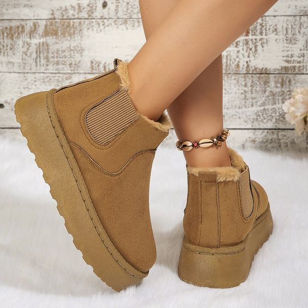 Women's Winter Snow Boots With Thick Sole & Faux Fur Lining - Warm Slip-On Round Toe Casual Shoes For Cold Weather (Black, Brown, Beige, Gray)_vogvips.com