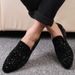 Trendy Wedding Hairstylist Men's British Style Low-top Pointed Toe Rhinestone Sequin Slip-on Business Leather Shoes_vogvips.com