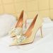 1829-H9 Style Banquet Women's With Metal Super High Heels, Satin, Shallow Mouth, Sharp Point, Rhintone Bow, Single_vogvips.com
