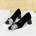 5297-H65 Sequined Bow Square Toe Shallow Mouth Style Single Order Suede Thick Heel Professional Commuting Women's Shoes_vogvips.com