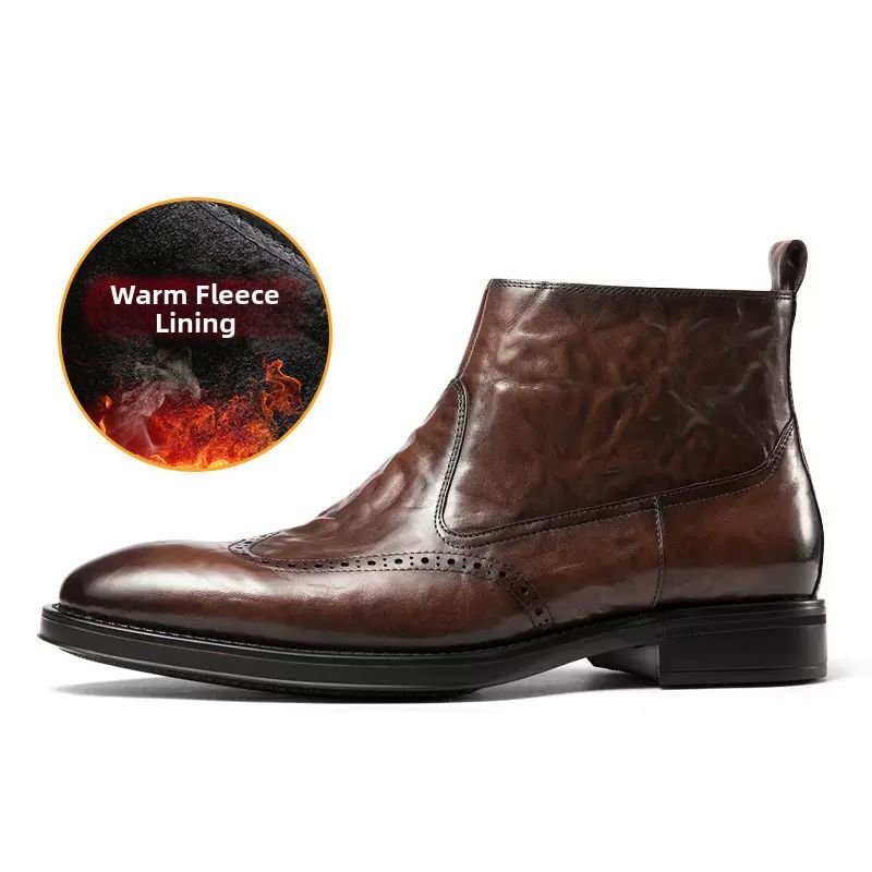 Men's Genuine Leather Martin Boots High Top Zip up Fleece Lined Ankle Shoes Business Casual Chelsea Style 2025 New_vogvips.com
