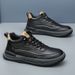 Wide Toe Casual For Men New Genuine Leather Sneakers High Top Trendy Versatile Fleece Lined Warm Cotton Shoes_vogvips.com