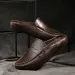 Mens Brown Crocodile Pattern Leather Loafer Slippers Slip On Backless Casual Shoes For Indoor And Outdoor Use_vogvips.com