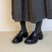 Thick-heeled Loafers Women's One-footed Round Toe Single Shoes Leather Commuter Lazy Leather Shoes._vogvips.com