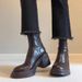 Cowhide Version~ Brown Genuine Leather Thick-Soled Height-Increasing Martin For Women Simple Back Zipper Chunky Heel_vogvips.com