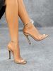 Women's Patent Leather Clear Glass Glue Line Strap Around Ankle Strap Stiletto Sandals Black High Heels_vogvips.com