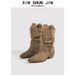 Women's Pointed Toe Slimming Ankle Boots Retro Chunky Heel Martin Riding Boots Pleated Western Slouch Style For Autumn Winter_vogvips.com