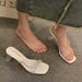 Summer French-style Rhinestone Cross-strap Sandals For Women, Transparent Stiletto Slippers, Silver High Heels_vogvips.com