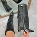 Women's Fashion Pointed Toe High Boots With Metal Buckles, Chunky Heel, Knee-High Winter Boots In PU Leather Chunky Heel, Trouser Leg Boots._vogvips.com