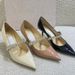 Version New Fashion High Heels Pointed Patent Leather Shallow Mouth One Strap Rhinestone Closed Toe French Style Chunky_vogvips.com