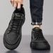 Men's Casual Leather Shoes Thick Soles All-In-One Work Board Shoes Low Sports Men's Shoes_vogvips.com