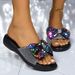 Slope Heel Women's 2024 New Large Size Fashion Outwear Sequin Bow Cool Slippers_vogvips.com