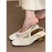 Gravity Shoe Factory's Temperament Square Hollow Woven Toe Back Empty Sandals For Women's Spring 2025 New Crystal_vogvips.com