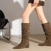 6632-51 European And American Style Women's With Internal Height Increase, Pleated Stacked Square Toe, Wide Shaft, High_vogvips.com