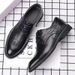 Hollow Out Leather For Men's Business Formal Wear, Pointed British Casual Korean Style Trendy Youth, Black Groom's_vogvips.com