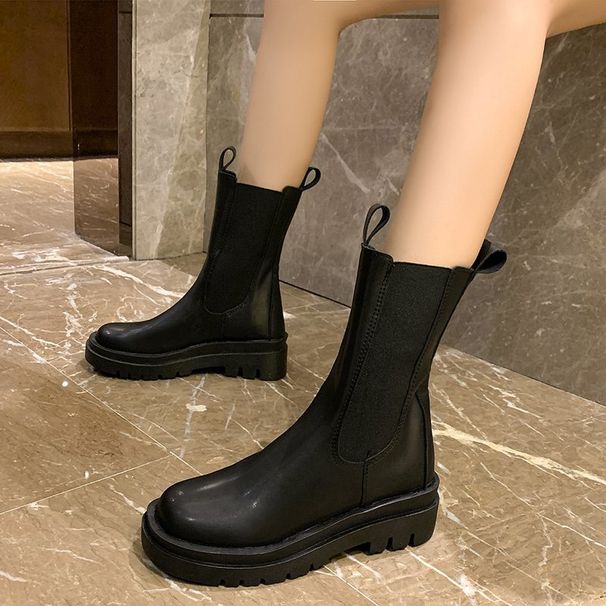 Plus Size Chunky Heel Thick Sole Padded For Women 2025 Winter New British Style Versatile Slip-On Fashion Boots_vogvips.com