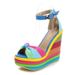 Women's Shoes Summer New Style Super High Heel Wedge Sandals Straw Bridal Fish Mouth Rainbow 43 Large Size Women's Shoes_vogvips.com
