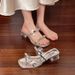 Summer Chic: 3d Floral Rhinestone Clear Chunky Heel Sandals - Women's Square Toe High Heel Slides For Outdoor Wear_vogvips.com