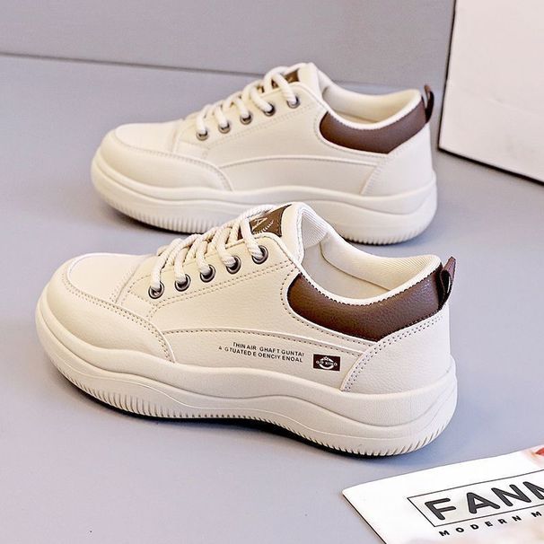 2025 Spring And Autumn New Leather White Sneakers For Women Korean Style Versatile Comfortable Student Thick-Soled_vogvips.com
