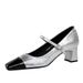 5298 Mary Jane Light Luxury Women's Shoes Water Diamond One Word Belt Square Head Coarse Middle Heel Leather Splicing_vogvips.com