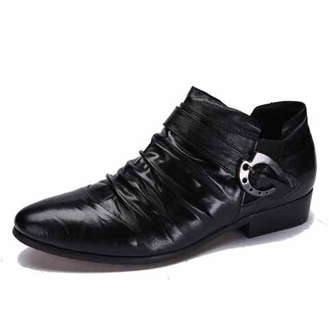 New Fashion Business Dress Men's Genuine Leather Feet Cover Korean Version Buckle Hairdresser Shoes British Pointed_vogvips.com