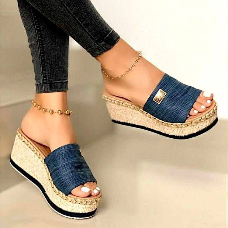 New Plus Size Summer Fish Mouth Cloth Cover, Foot Fashion, Cool Slippers, Height Increasing Wedge Heel Women's Shoes_vogvips.com