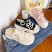 Casual Canvas Slip-On Sports Shoes For Women Thick Bottom Versatile Low Cut Cross Buckle Pure Color Net Lined Footwear_vogvips.com