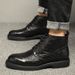 2026 Top High Men's Martin Brogue British Work Cowhide Handmade Casual Thick Sole Leather Boots With Fleece Lining_vogvips.com