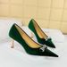1818-K80 Banquet Women's Heels, Xishi Suede Surface, Shallow Mouth, Pointed Water Diamond Buckle, Metal Decorative High_vogvips.com