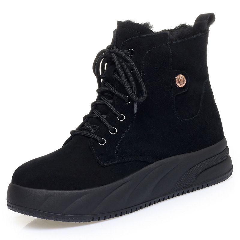 Autumn And Winter New Soft Leather Middle Aged Mom Short Boots Cotton Boots Middle Heels Middle Aged Cotton Shoes Wool And Velvet Snow Boots_vogvips.com