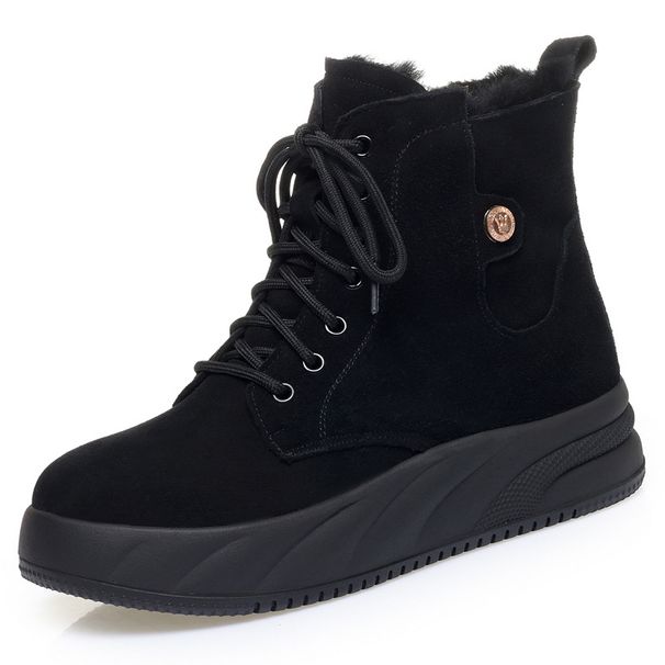Autumn And Winter New Soft Leather Middle Aged Mom Short Boots Cotton Boots Middle Heels Middle Aged Cotton Shoes Wool And Velvet Snow Boots_vogvips.com