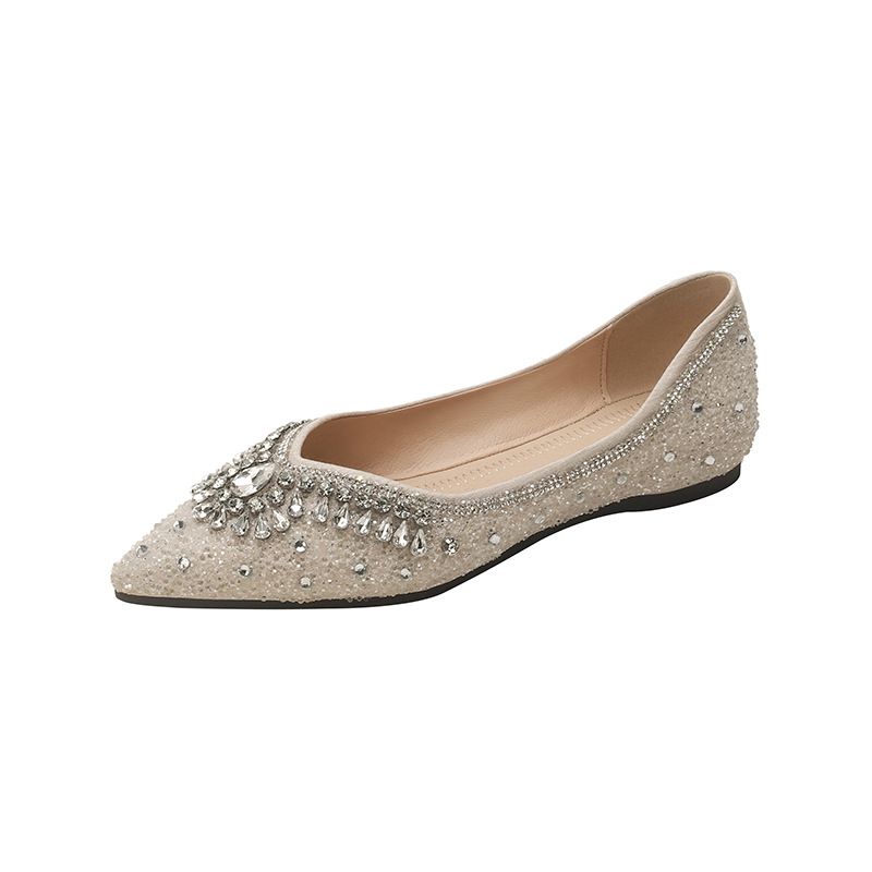 Pointed Single Shoes Female Flat-bottomed Versatile Rhinestone Fairy Wind Pedal Soft-soled Ladyshoes_vogvips.com