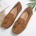 European American Style Flat-soled Tassel Loafers Women, 2025 Spring And Autumn New Model, Black Bowknot Soft-soled_vogvips.com