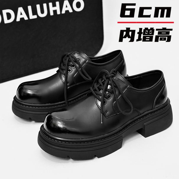 ShoeVault Derby For Men, Thick Sole, Hidden Increase Of 10cm, Round Toe, Big Toe British Style, Black Work Shoes, Height_vogvips.com